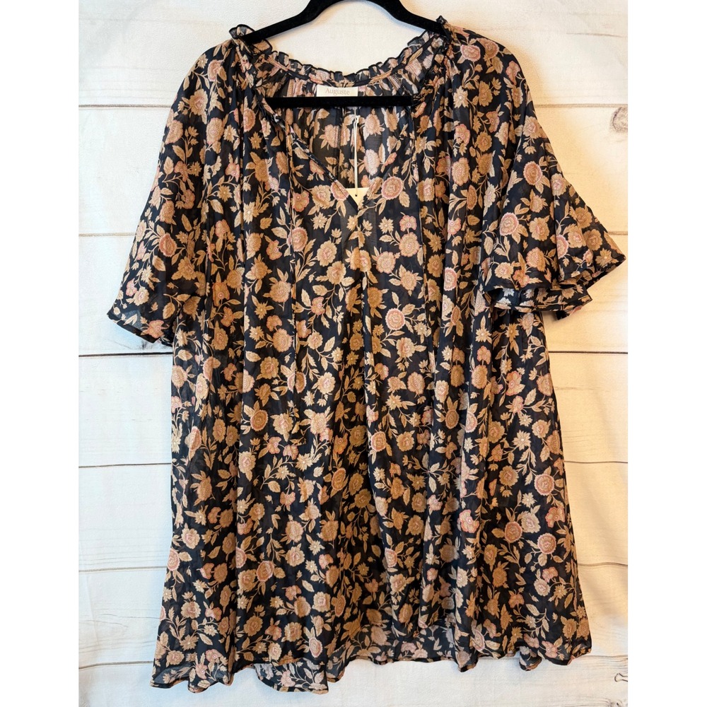Auguste the Label Roseta Mini Dress Floral Organic Cotton Black XXL NEW